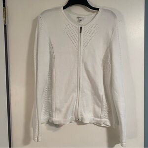Croft & Barrow Womens White Knit Cardigan Sweater Full Zip Cotton CottageCore XL